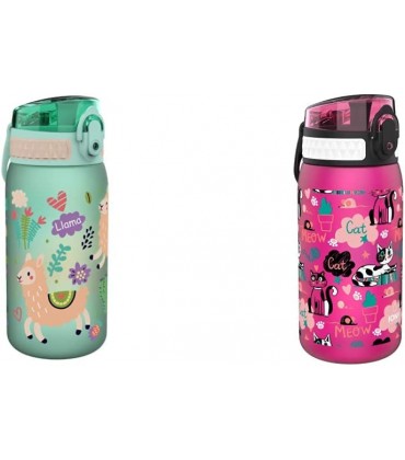 Ion8 auslaufsichere Kinder Trinkflasche Kätzchen 400ml & auslaufsichere Kinder Trinkflasche Wasserflasche BPA-frei 350ml 12oz  Lamas - B09H3F9M6N