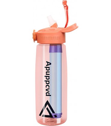 Apuppcvd Trinkflasche mit Filter 650ml Trinkflasche mit Strohhalm Aktivkohle Wasserfilter Outdoor Flasche aus Tritan für Wandern Camping Outdooraktivitäten BPA-Frei Koralle - B09BVFX8DK