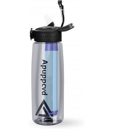 Apuppcvd Trinkflasche mit Filter 650ml Trinkflasche mit Strohhalm Aktivkohle Wasserfilter Outdoor Flasche aus Tritan für Wandern Camping Outdooraktivitäten BPA-Frei Grau - B09BVDFN6Y