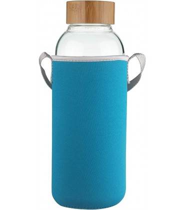 Ferexer 1.5 Liter Sport Borosilikat Trinkflasche Glas Wasserflasche mit Bambus Deckel mit Neoprenhülle 1500 ml 1.5 L - B07SYZG728