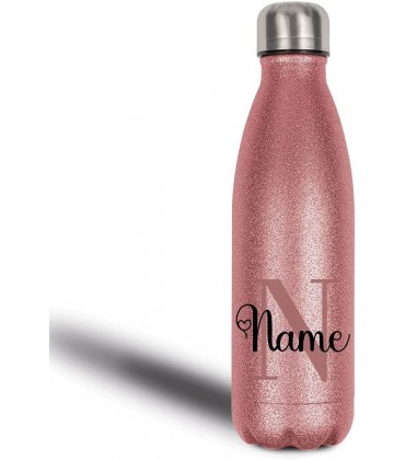 Glitzer-Trinkflasche aus Edelstahl | Personalisiert | Name mit Buchstabe | Thermoflasche | BPA-Frei | Geschenkidee | Rosé -