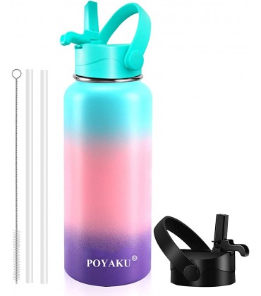 POYAKU 32 oz Vacuum Insulated Leak Proof Stainless Steel Sports Water Bottle —Wide Mouth with Straw Lid - B08TX12D9G