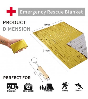 Tang Yuan Notfalldecke,Erste-Hilfe-Decke,isotherme Rettungsdecke und Rettungspfeife,210x160 cm5 Stück - BUFYGA42