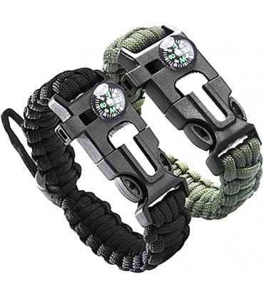 Konesky Survival Armband 5 in 1 Paracord Armbänder Kit Notfall 2 Pack mit Kompass Whistle Feuer Starter für Männer Frauen Kinder zum Wandern Camping Reisen - BEIYP3D1