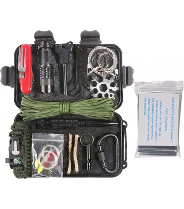 Survival Kit 14 in 1 Professionelles Außen Notfall Survival Kit Taschenlampe Rettungsdecke Paracord Armband Optimal für Wandern Camping Outdoor Abenteuer Männer Väter - BNRRC1BD