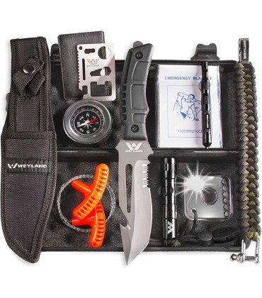 WEYLAND Survival Kit Outdoor Tactical Emergency Survival Gear and Equipment with Knife Essentials Tool Pack for Wilderness Hiking Camping Backpacking Hunting Bugout Bag EDC Gifts for Men & Women - BXQGQAKM