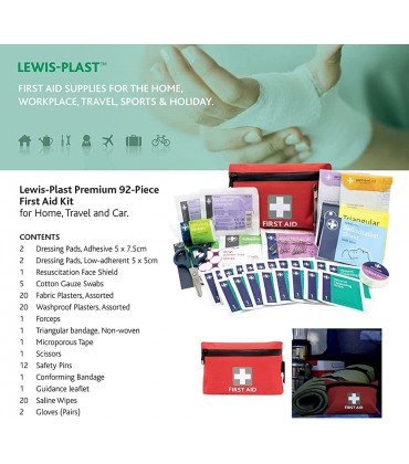 Lewis-Plast Premium Erste-Hilfe-Set 92-teilig – Sicherheits-Essentials für Reisen Auto Zuhause Camping Arbeit Wandern & Urlaub rot klein - BMZXN4BW