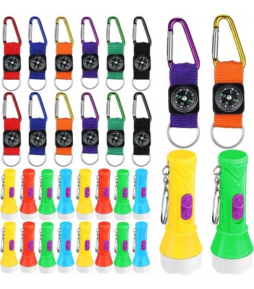 18 Stück Bunte Kompass Schlüsselanhänger Gürtel Clips und 18 Stück Mini Taschenlampe Schlüsselanhänger für Camping Mitgebsel für Erwachsene Kinder Spielzeugen Preise - B09FJTZ4GN