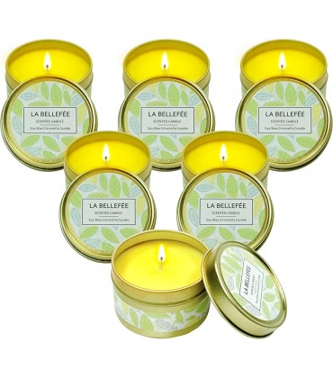 LA BELLEFÉE Citronella Kerzen Zitronengras Duftkerzen im Dose Aromatherapie 100% natürliche Sojawachs für Innen und Draussen 6 x 95 g - B07SKPPLJ7