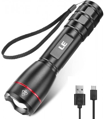LE Extrem Hell LED Taschenlampe Aufladbar USB 15000 Lux OSRAM P9 Taschenlampen IPX4 Wasserdicht Zoombare Handlampe mit 5 Modi Wiederaufladbare Taktische Taschenlampe für Camping Outdoor Wandern - B07YZ4TMZS