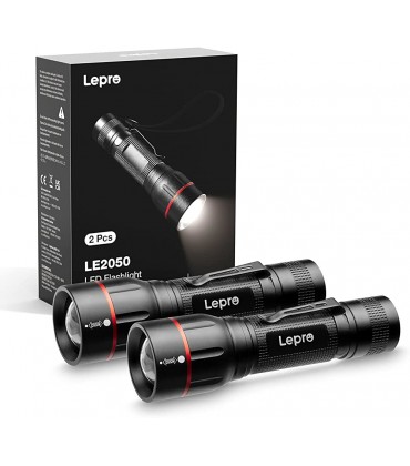 Lepro LED Taschenlampe LE2050 Extrem Hell LED Taschenlampen mit Clip Zoombare Camping Handlampe mit 5 Modi Wasserdichte Flashlight für Camping Outdoor Wandern Angeln Geschenk 2 Stück - B0932X7YH6