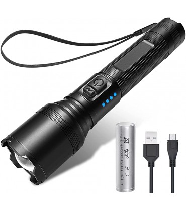 Lsnisni LED Taschenlampe 5000 Lumens 5h Max Helligkeit Taschenlampe USB Aufladbare Akku Cree XHP50.2 Leistungsanzeige & Zoombare 5 Modi IP65 Wasserdicht für Camping Wandern und Notfälle - B09FSQZMHY