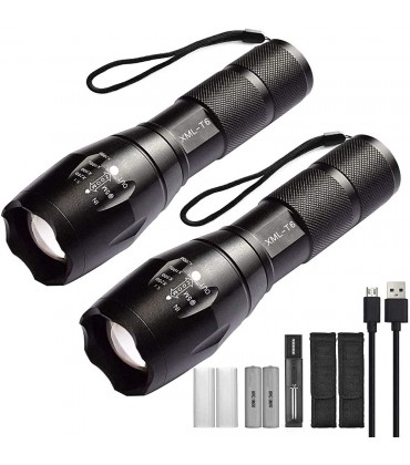 Xisunred Hochleistungs-LED-Taschenlampe [2er-Pack] hellste Taschenlampe mit hohem Lumen und 2 × 18650-Akku taktische Taschenlampe mit USB-Ladegerät - B086R3CMNS
