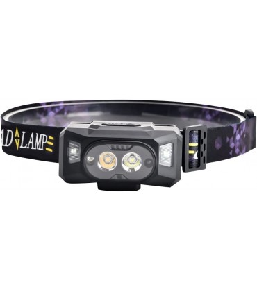 BEAGHTY LED-Körperbewegungssensor-Scheinwerfer USB-wiederaufladbares gelbes weißes Licht-Scheinwerfer-Fischen-Camping-Taschenlampen-Stirnlampe - B09W9W5WS5