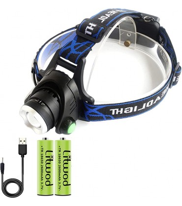 HAOXUAN Stirnlampen-Taschenlampe USB-aufladbare LED-Stirnlampe wasserdichte T6-Stirnlampe mit 3 Modi und verstellbarem Stirnband sehr geeignet für Camping Wandern Jagd - B09791B2FG