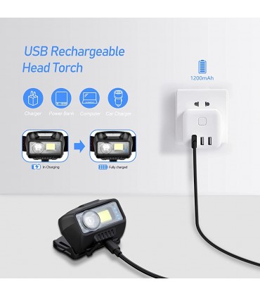 Blukar Stirnlampe USB Wiederaufladbare LED Kopflampe Wasserdichte Superhell 8 Modi Mini LED Stirnlampen mit Sensor und Rotlicht Ideal für Joggen Campen Angeln Laufen usw. [inkl. USB Kabel] - B09G6M8JLK
