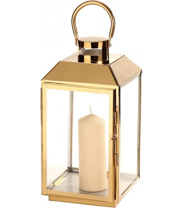 Casa Vivente Laterne aus goldfarbenen Edelstahl Windlicht für Kerzen Dekorative Beleuchtung zum Aufhängen oder Aufstellen - B09J1L4954