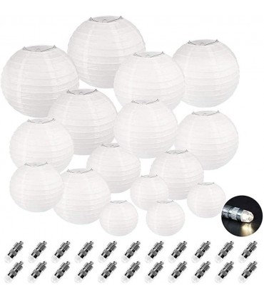 Dazone 24 Stücke weiße Papierlaterne Laterne Deko Feier Lampions Papierlampen mit 24er Mini LED Lichter Hochtzeit Dekoration Papier Laterne - B08DX7N234