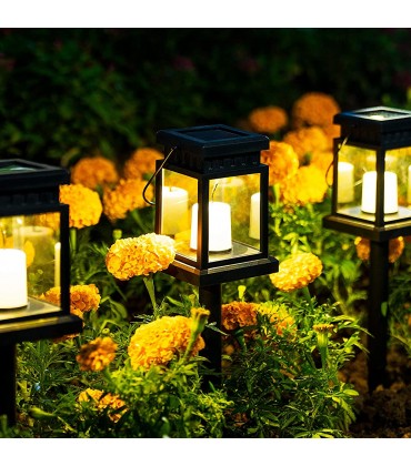 Solar Laterne für außen 8 Stück Solar Wegeleuchte Kerzeneffekt Licht mit Stab für Garten Terrasse Rasen Deck Regenschirm Zelt Baum Hof Auffahrt Warmweiß - B08HLY5QDR