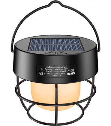 Tavaler Campinglampe Solar Camping Lampen USB C Aufladbar 3000mAh Akku Lampe 4 LED Leuchtmodi Camping Licht IPX5 Wasserdicht Zeltlampe mit Powerbank Camping Laterne - B0B12H2Q6N
