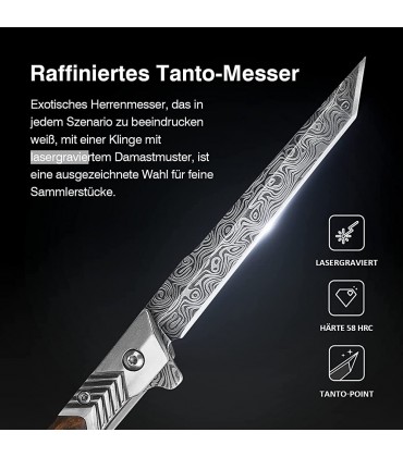 BEEK Slim Klappmesser Einhandmesser mit Scheide EDC Messer Gentleman Messer Taschenmesser Holzgriff Outdoor Messer - B09NR2RZ8L