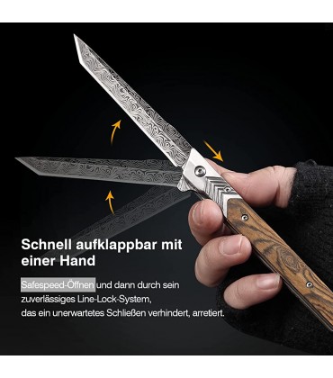 BEEK Slim Klappmesser Einhandmesser mit Scheide EDC Messer Gentleman Messer Taschenmesser Holzgriff Outdoor Messer - B09NR2RZ8L