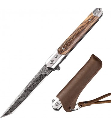 BEEK Slim Klappmesser Gentleman's Einhandmesser mit Scheide Tanto Messer Taschenmesser Holzgriff Outdoor Messer EDC Messer - B09QPND86B