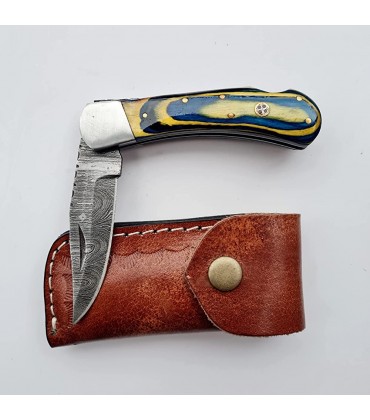 Damast-Stahl Taschenmesser | Klappmesser | Outdoor Messer | Damastmesser | Rettungsmesser | Handgefertigt | Handmade Folding Knife | FK49-BL2 - B0B2N3YMH6