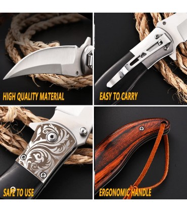 Klappmesser,Scharfes Outdoor ​Survival Messer Einhandmesser Taschenmesser mit Edelstahlklinge für Wandern,Camping,Notfälle Rotes Holz - B09T66NSTW