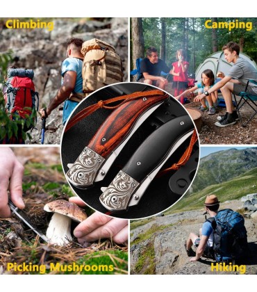 Klappmesser,Scharfes Outdoor ​Survival Messer Einhandmesser Taschenmesser mit Edelstahlklinge für Wandern,Camping,Notfälle Rotes Holz - B09T66NSTW
