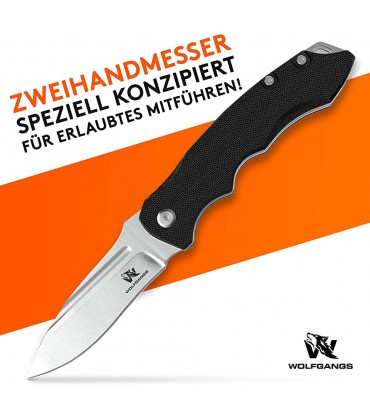 Wolfgangs FEROX Zweihand Klappmesser mit GRAVUR aus D2 Stahl Outdoor Survival Messer inkl. Kydex Holster Taschenmesser mit Gürtelclip Gravur Satin Finish -