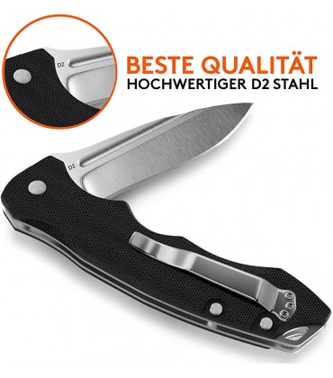 Wolfgangs FEROX Zweihand Klappmesser mit GRAVUR aus D2 Stahl Outdoor Survival Messer inkl. Kydex Holster Taschenmesser mit Gürtelclip Gravur Satin Finish -