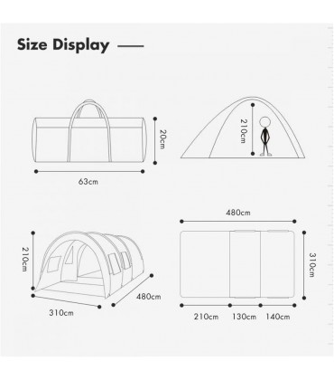 AYES Zelt Faltbares Kompaktes Zelt für Camping im Garten 6-8 Personen Tunnelzelt Wasserdicht Außenzelt Familienzelt - B08GCKBR5Y