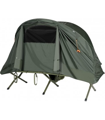 GYMAX 4 in 1 Einzelnes Campingzelt mit Feldbett Faltbares Kuppelzelt mit automatisch aufblasbare Matratze Erhöhtes Campingbett mit Regendecke & Tragetasche 200 x 87 x 154 cm - B0B3DKVC6H