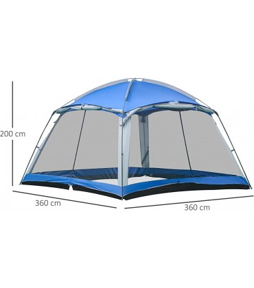 Outsunny Camping Zelt 8 Personen Zelt Familienzelt 2 Fenster Kuppelzelt PU3000mm für Trekking Festival Glasfaser Blau 360 x 360 x 200 cm - B09YL3Q9M3