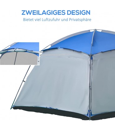 Outsunny Camping Zelt 8 Personen Zelt Familienzelt 2 Fenster Kuppelzelt PU3000mm für Trekking Festival Glasfaser Blau 360 x 360 x 200 cm - B09YL3Q9M3